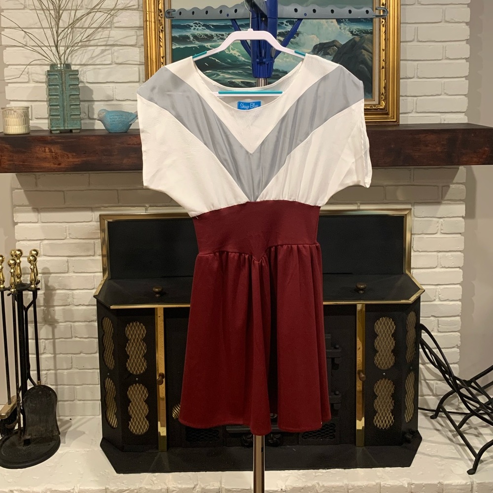 Maroon and white dress